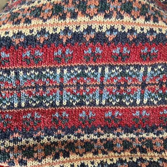 Vintage Fair Isle Wool Knit Blend Sweater Rolled Hem Scandinavian Nordic Grandpa - Picture 5 of 6